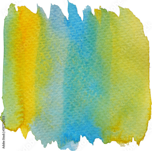 Abstract pattern blue with yellow and green color on white background , Illustration watercolor hand draw and painted on paper