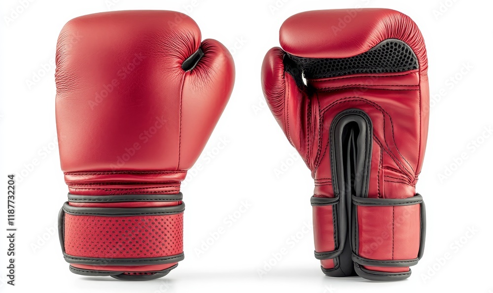 Red boxing gloves, front and side view, isolated on white. (2)