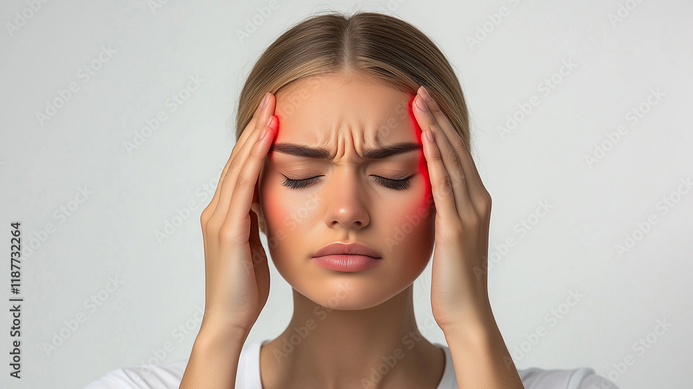 Fototapeta premium Woman Suffering from Headache or Migraine with Pain Highlight