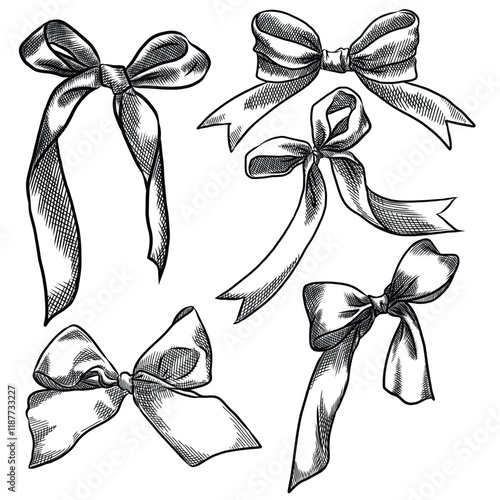 Bow sketch. Collection of decorative holiday ribbons for birthday, wedding or celebration.