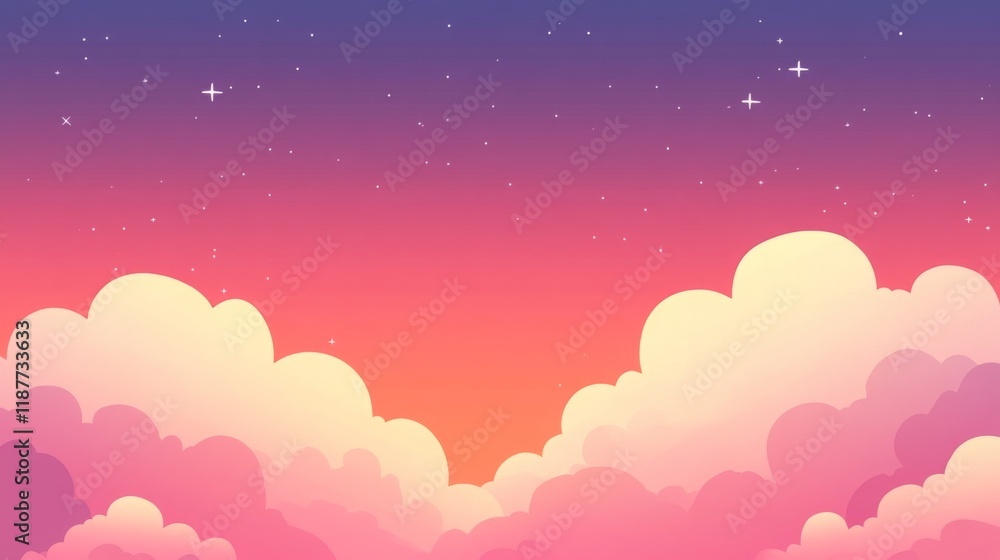 Soft cotton clouds in a dreamy sunset gradient sky. Soft cotton clouds in a dreamy sunset gradient sky.