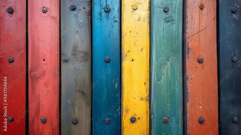 Colorful Wooden Planks Texture with Weathered Nails - Rustic Abstract Background Colorful Wooden Planks Texture with Weathered Nails - Rustic Abstract Background