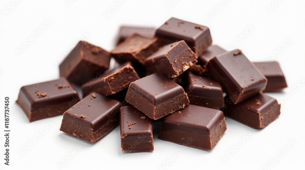 Chopped Dark Chocolate Isolated On White, Top View Chopped Dark Chocolate Isolated On White, Top View