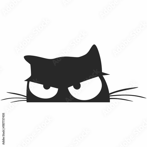 cute black cat vector, sitting and daydreaming.