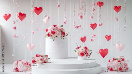 Romantic Valentine's Day Decoration with Hanging Hearts and Roses
