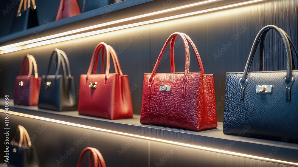 Fototapeta premium Elegant Display of Fashionable Handbags in a Retail Setting