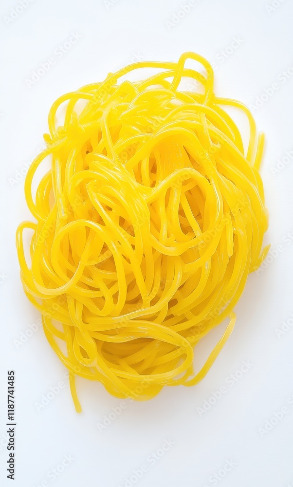 Bright Yellow Noodles Piled Neatly on White Background, Perfect for Food Photography, Culinary Projects, and Colorful Recipe Inspirations Bright Yellow Noodles Piled Neatly on White Background, Perfect for Food Photography, Culinary Projects, and Colorful Recipe Inspirations