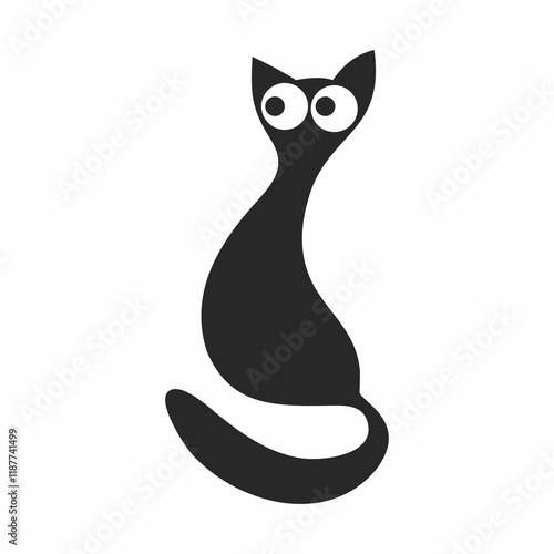 cute black cat vector, sitting and daydreaming.