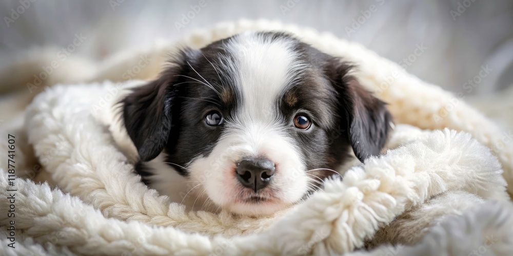Adorable Sleepy Black and White Puppy in Cozy Setting - Cute Dog Photography, Pet Portraits, Puppy Love, Relaxing Pets, Home Environment, Sleeping Canine, Fluffy Fur, Animal Companions Adorable Sleepy Black and White Puppy in Cozy Setting - Cute Dog Photography, Pet Portraits, Puppy Love, Relaxing Pets, Home Environment, Sleeping Canine, Fluffy Fur, Animal Companions