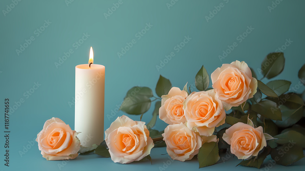 Obraz premium Warm and gentle roses with candle