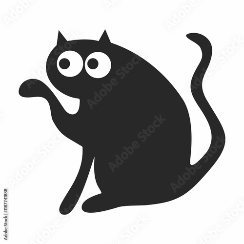 cute black cat vector, sitting and daydreaming.