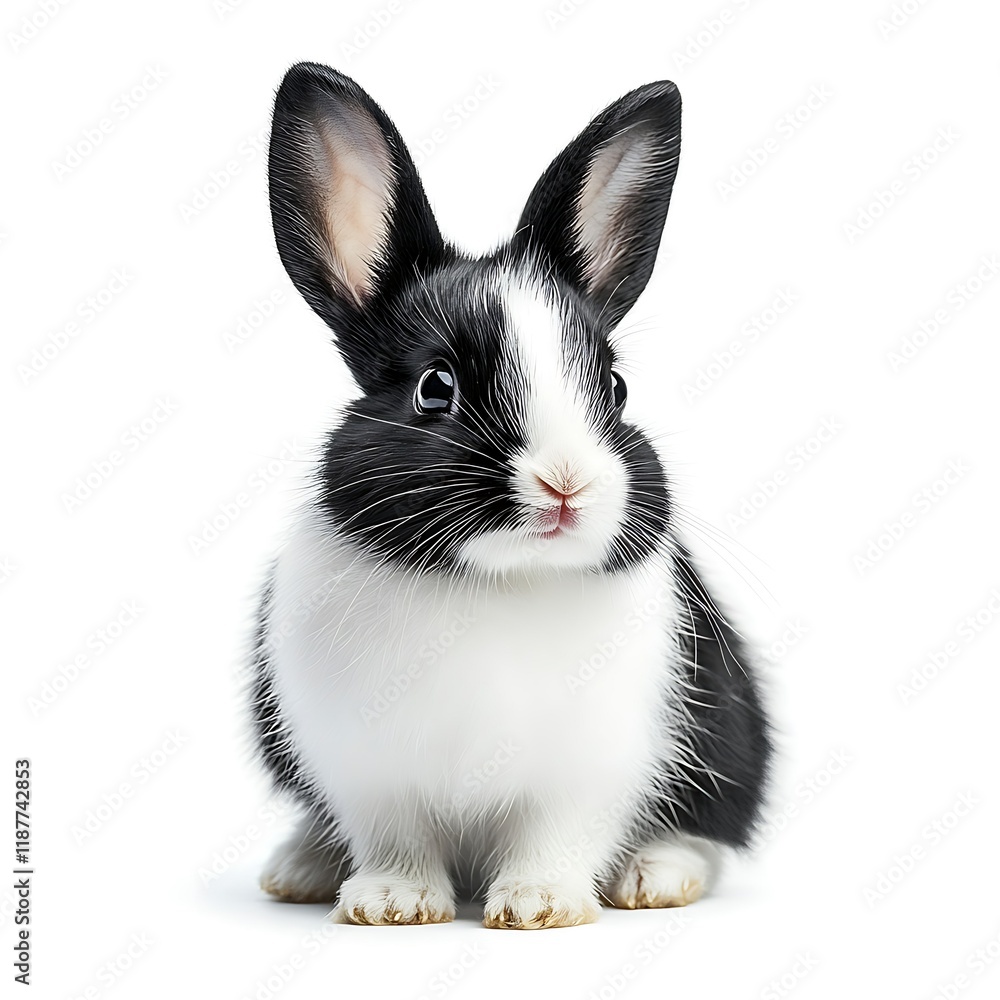 Cute black and white bunny rabbit sitting, isolated. Perfect for children's books Cute black and white bunny rabbit sitting, isolated. Perfect for children's books