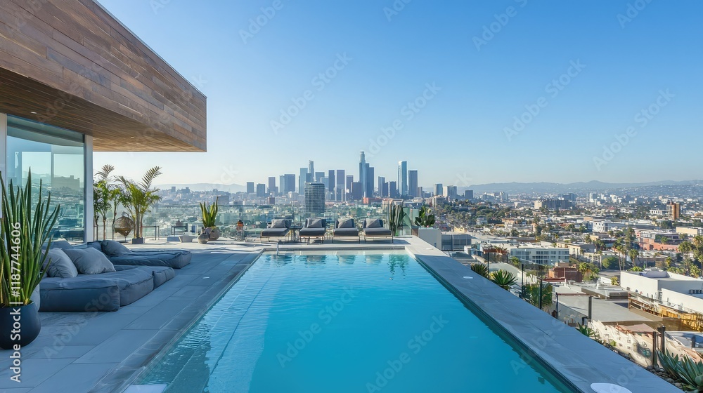 Fototapeta premium Modern Infinity Pool with Cityscape View in Los Angeles