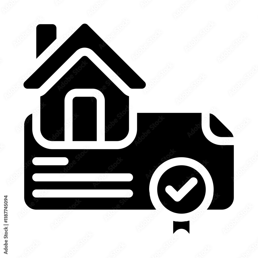 Certificate with House Solid Icon Certificate with House Solid Icon