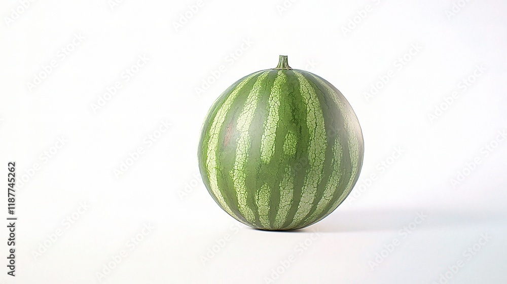Whole Ripe Watermelon Isolated on White Background for Display