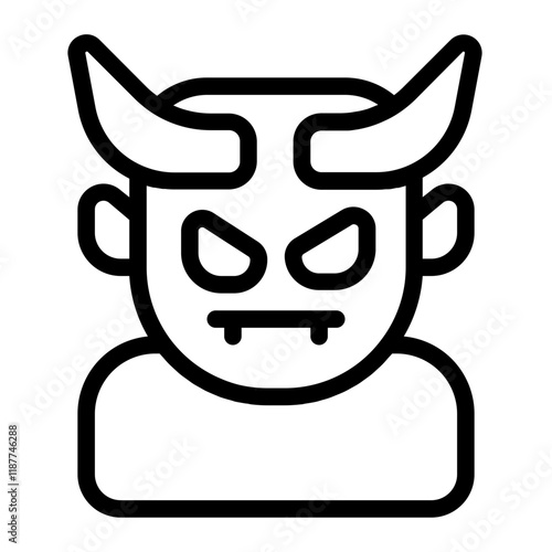 Demon Horned Head Line Icon