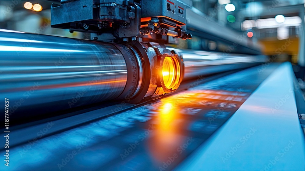Obraz premium High-speed Printing Press: Industrial Manufacturing and Production Technology Close-up