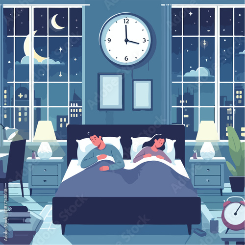 vector image of people sleeping at night