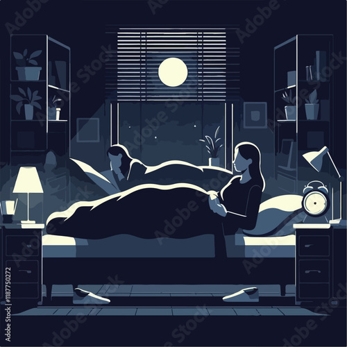 vector image of people sleeping at night