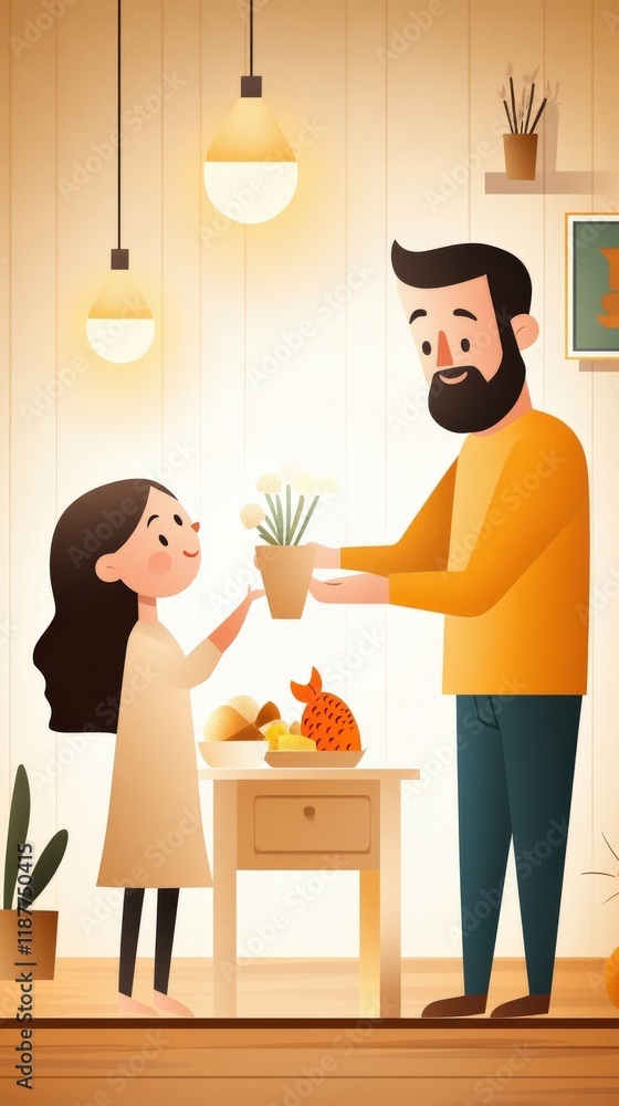 Heartwarming Moment of a Father and Daughter Bonding in a Cozy Indoor Space with a Touch of Nature and Family Happiness Heartwarming Moment of a Father and Daughter Bonding in a Cozy Indoor Space with a Touch of Nature and Family Happiness