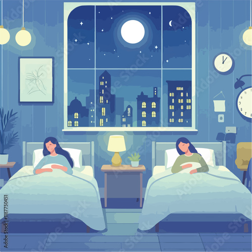 vector image of people sleeping at night