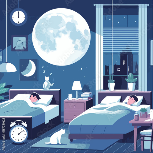 vector image of people sleeping at night