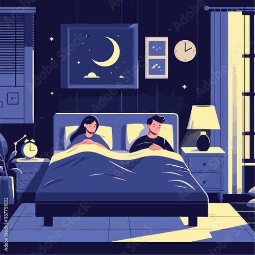 vector image of people sleeping at night