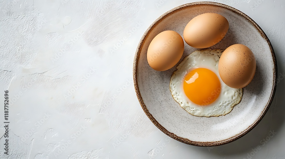 Sunny-side up egg and three eggs on plate. Food photography for recipe websites Sunny-side up egg and three eggs on plate. Food photography for recipe websites