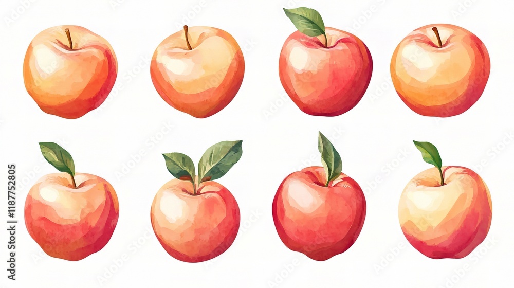 Fresh and Clean Set of Isolated Apples on White Background Fresh and Clean Set of Isolated Apples on White Background