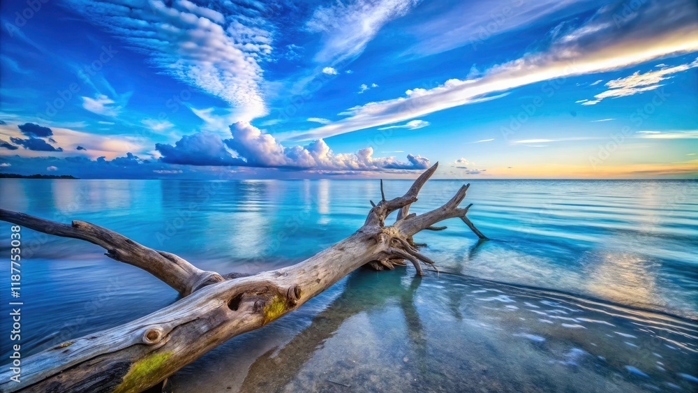 Fototapeta premium Drifting to Sea: High-DOF Blue Water Photography, Ocean Scene, Seascape, Calm Water, Deep Blue Sea, Coastal View, Peaceful Ocean, Serene Waters, Water Surface, Horizon View