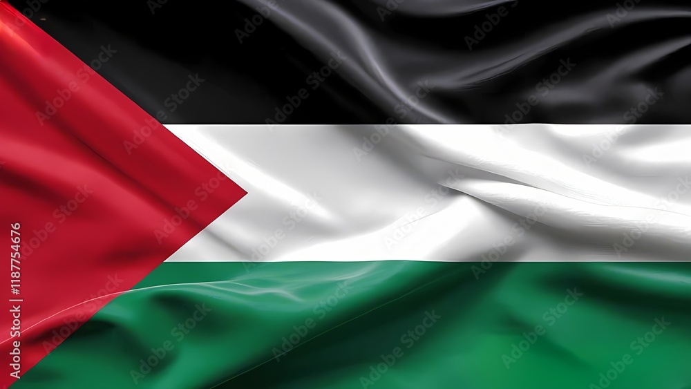 Waving national flags of Palestine Algeria and South Africa in the wind Waving national flags of Palestine Algeria and South Africa in the wind