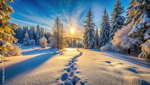 Hard Packed Snow Trail with Footprints, Winter Landscape, Scenic Snowy Path, Nature Photography, Outdoor Adventure, Cold Weather, Hiking Trails, Winter Wonderland, Snowy Terrain