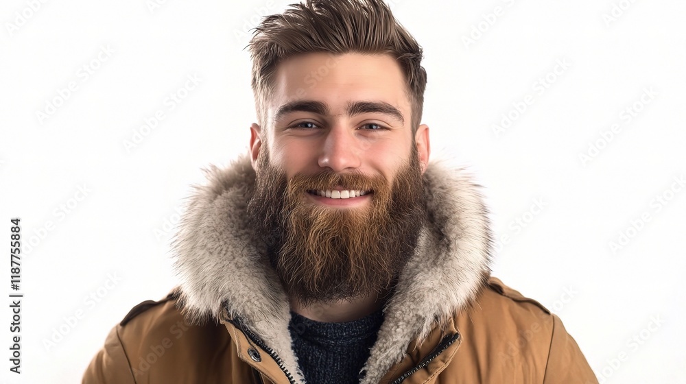 Handsome Man with Beard Smiling Warmly in Isolated Background Handsome Man with Beard Smiling Warmly in Isolated Background