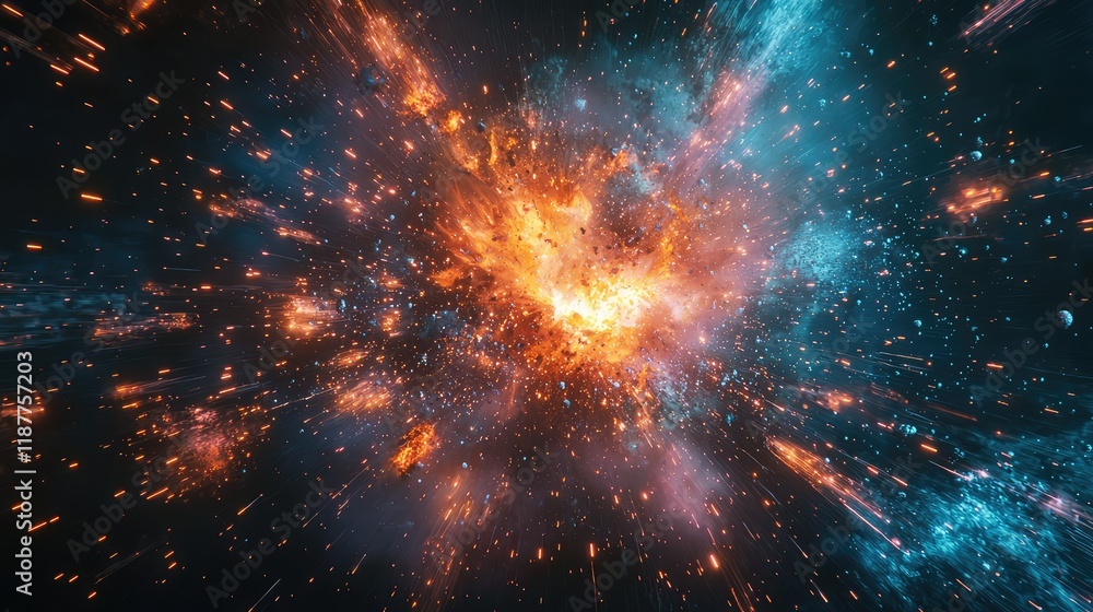 Cosmic Explosion in Space with Bright Colors and Stellar Effects Cosmic Explosion in Space with Bright Colors and Stellar Effects