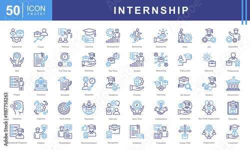 Internship icon collection set. Containing work experience, apprentice, practice, employee, recruitment, student icon. photo