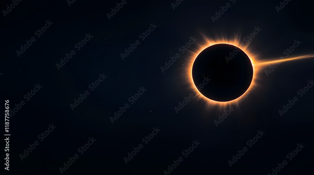 Obraz premium Stunning Solar Eclipse Dramatically Blocks Sunlight Behind Dark Planetary Silhouette in Cosmic Landscape