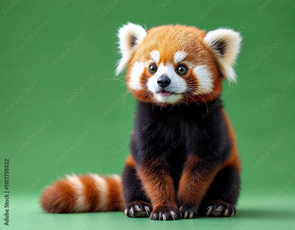 Adorable Red Panda Portrait Against Green Background Adorable Red Panda Portrait Against Green Background