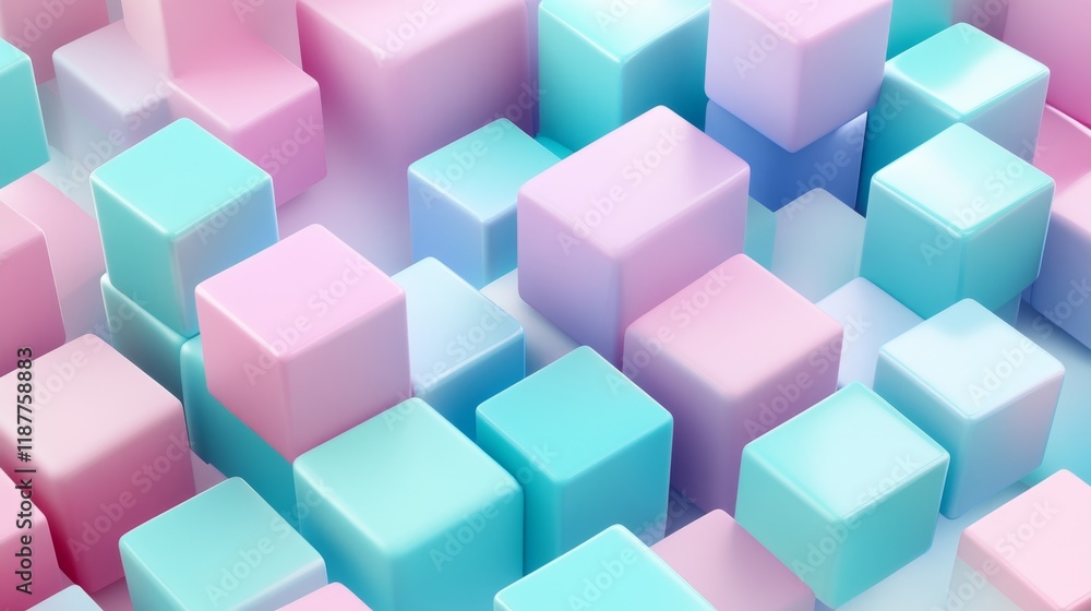 75.A pastel-colored abstract composition featuring geometric 3D shapes such as cubes, spheres, and cylinders. The smooth surfaces and soft gradients in hues of pink, blue, and mint green create a 75.A pastel-colored abstract composition featuring geometric 3D shapes such as cubes, spheres, and cylinders. The smooth surfaces and soft gradients in hues of pink, blue, and mint green create a