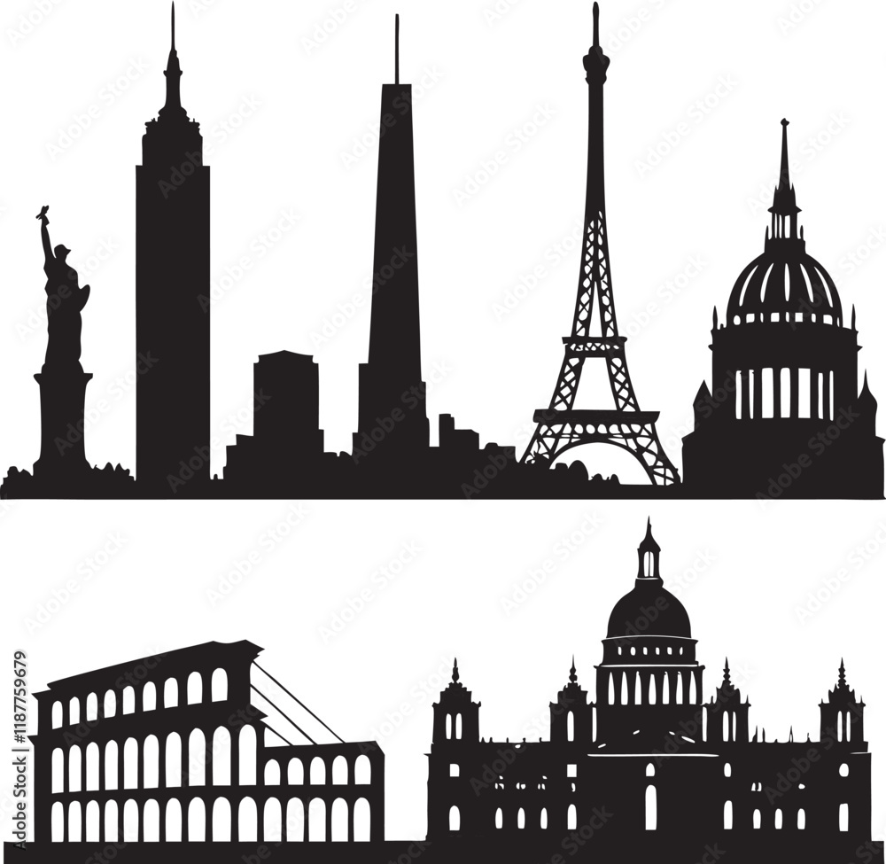 Fototapeta premium World Iconic Landmarks Silhouette Collection