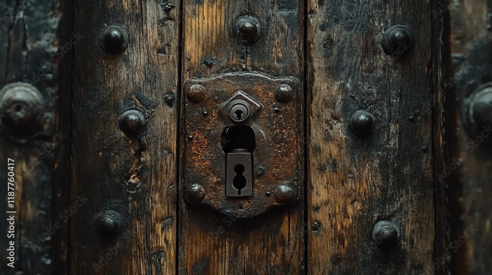 Fototapeta premium Old rustic wooden door lock, close-up