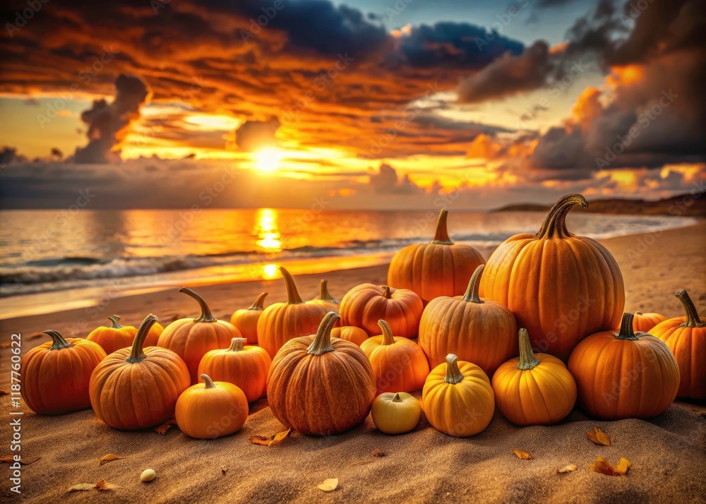 Sun-kissed pumpkins grace the beach, a fall photoshoot in soft light. Sun-kissed pumpkins grace the beach, a fall photoshoot in soft light.