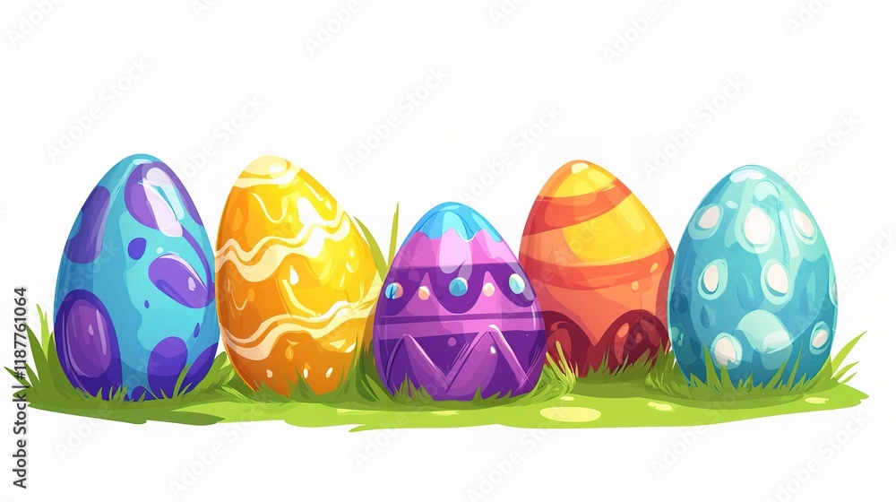 Fototapeta premium Colorful Easter Eggs Isolated on White Background for Spring Decor