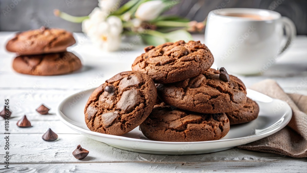 Minimalist Chocolate Cookies on a White Plate – A Simple Yet Elegant Display of Deliciousness, Perfect for Dessert Lovers and Food Photography Enthusiasts Minimalist Chocolate Cookies on a White Plate – A Simple Yet Elegant Display of Deliciousness, Perfect for Dessert Lovers and Food Photography Enthusiasts