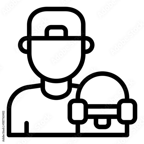 Skater avatar outline icon representing a visual profile of a skateboarder