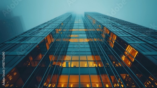 Wallpaper Mural Modern Skyscraper with Illuminated Windows in Foggy Atmosphere Torontodigital.ca