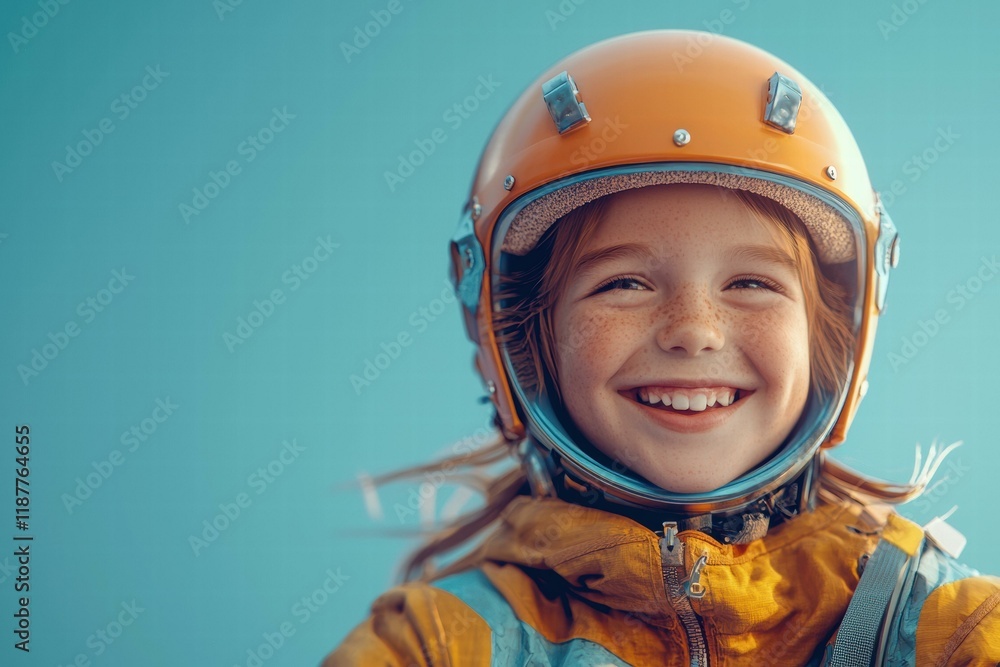 Happy child wearing a helmet. AI. Happy child wearing a helmet. AI.