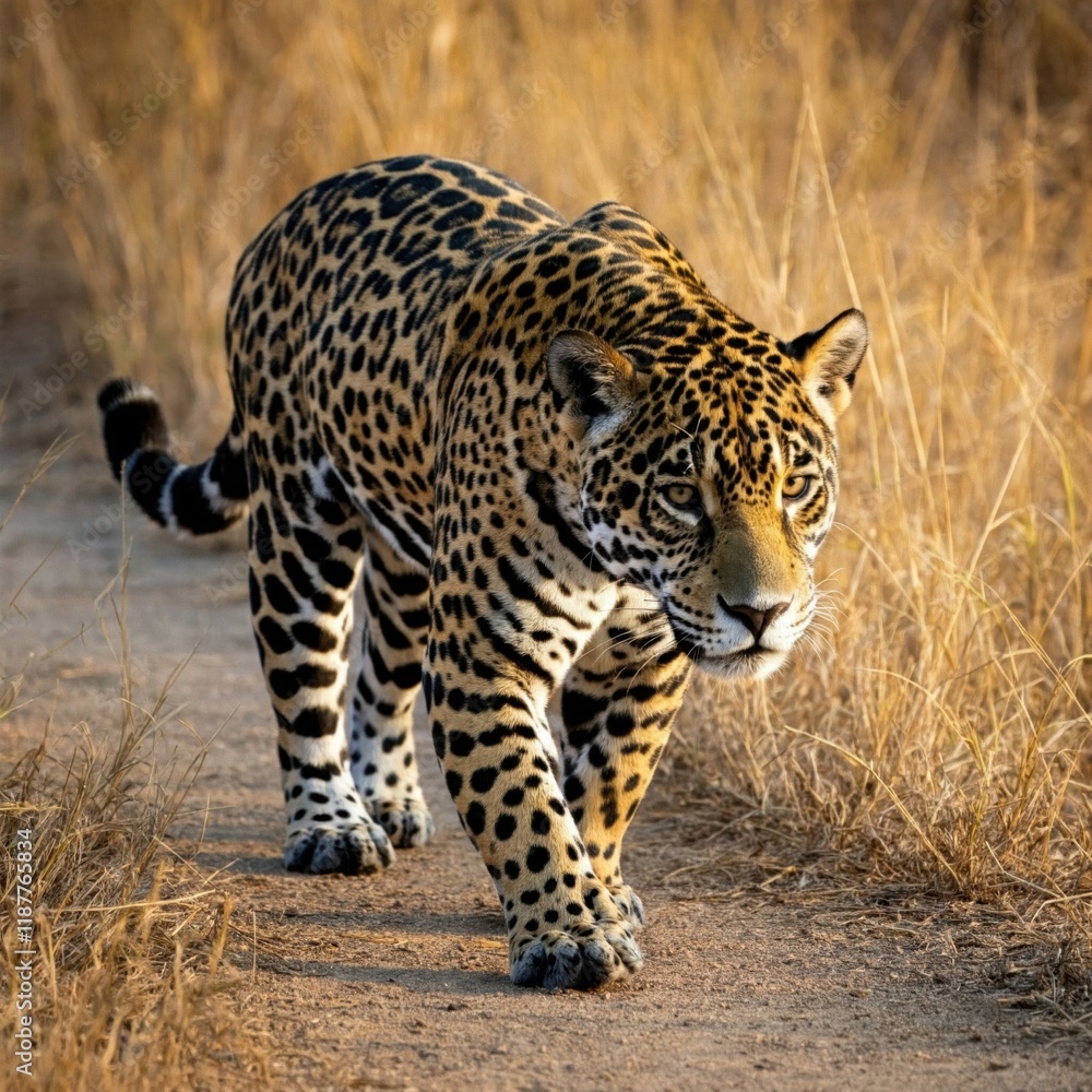 Obraz premium Jaguar walking on the savanna