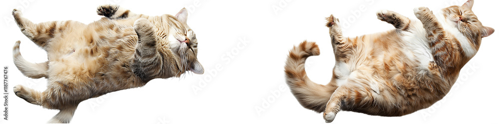 Fototapeta premium A cat is shown in two different positions, one of which is upside down