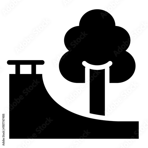 Skate park ramp glyph icon representing features for skateboarding tricks