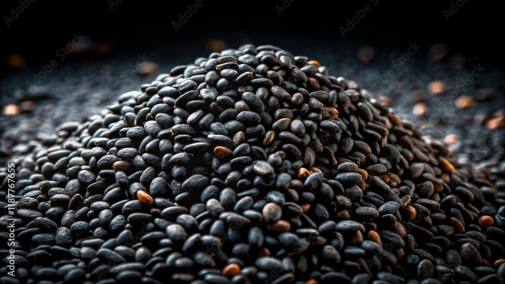 Obraz premium Night Photography Black Sesame Seeds Close Up Macro Texture Background